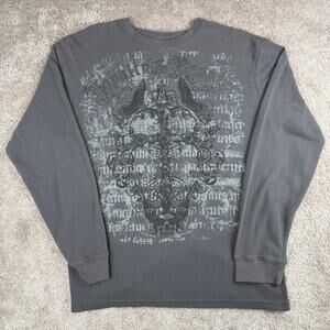 Vtg MMA Elite Thermal Shirt Long Sleeve Graphic Cross Grey Size XL Y2k Grunge